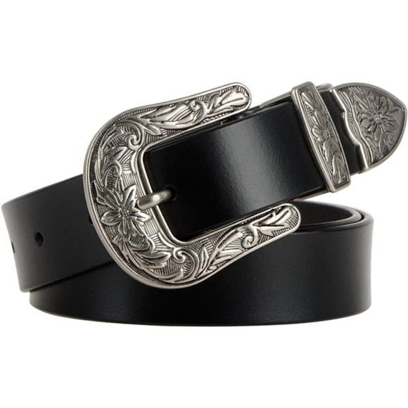 JASGOOD Leather Belts Ladies Vintage Western Design Black Waist Belt main image 4